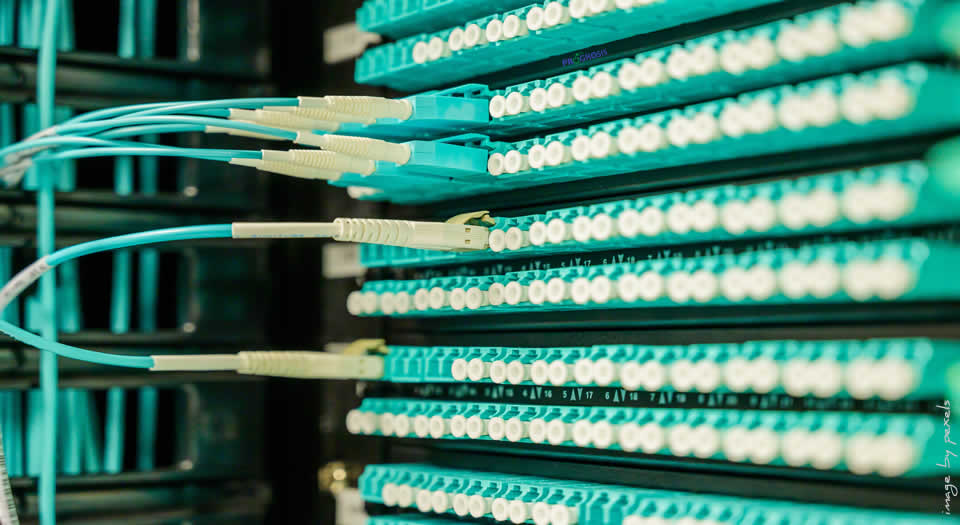 Computer network router with cables plugged in