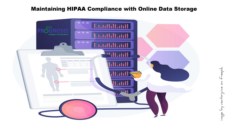 Image concept of HIPAA compliance challenges presented by cloud storage solutions with abstract illustration of predictive analytics, electronic health records etc.