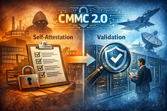 The contrast between self attestation (checklist, minimal assurance) and validation (formal inspection, cybersecurity hardening).