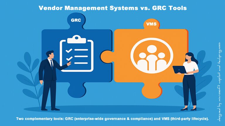 Key differences between GRC tools, and vendor management systems in terms of scope, integration, core functionality and outcomes.